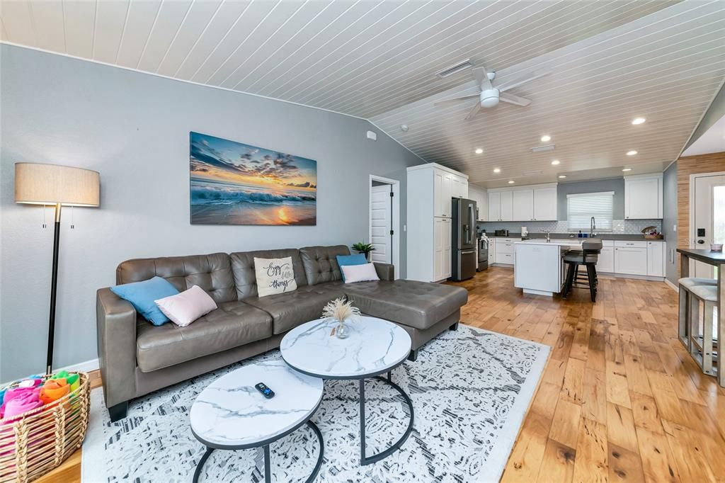 Interior, Kitchen, Living room, Recessed Lighting, Stainless Steel Appliances, Wood Texture Flooring
