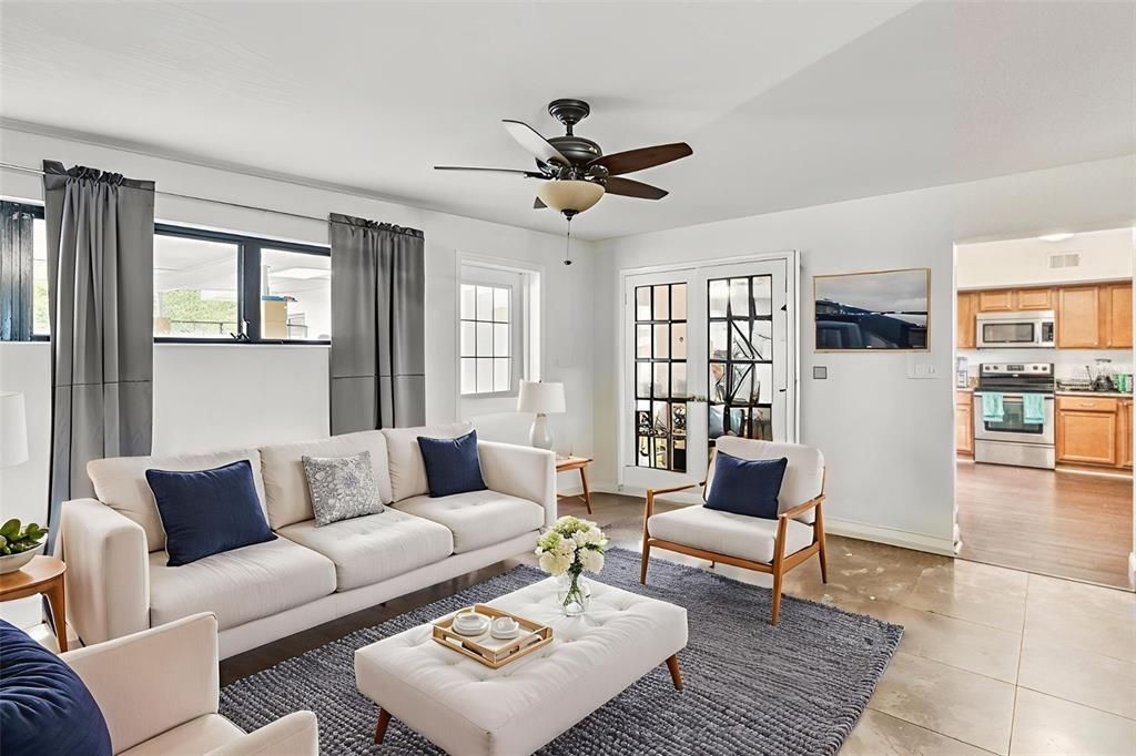 Interior, Kitchen, Living room, Stainless Steel Appliances, Wood Texture Flooring