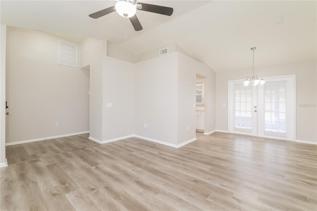 Empty room, Interior, Pendant Lights, Wood Texture Flooring