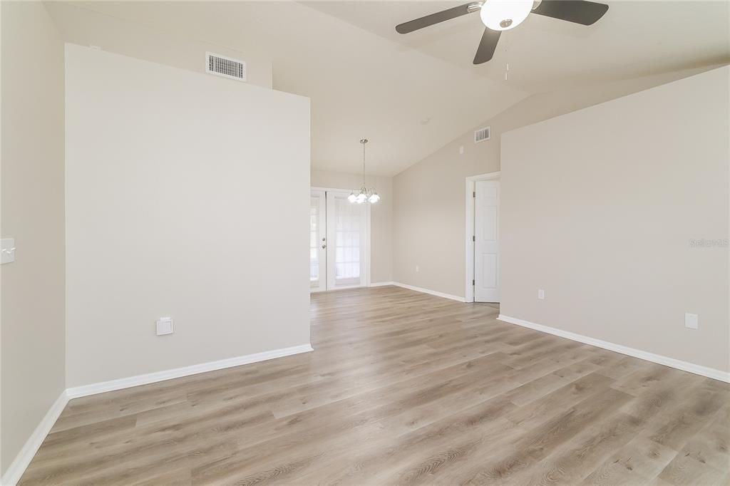 Empty room, Interior, Pendant Lights, Wood Texture Flooring