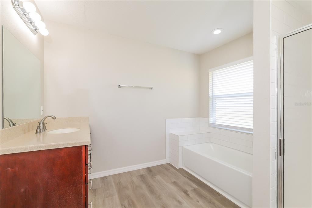 Bathroom, Interior, Recessed Lighting, Wood Texture Flooring