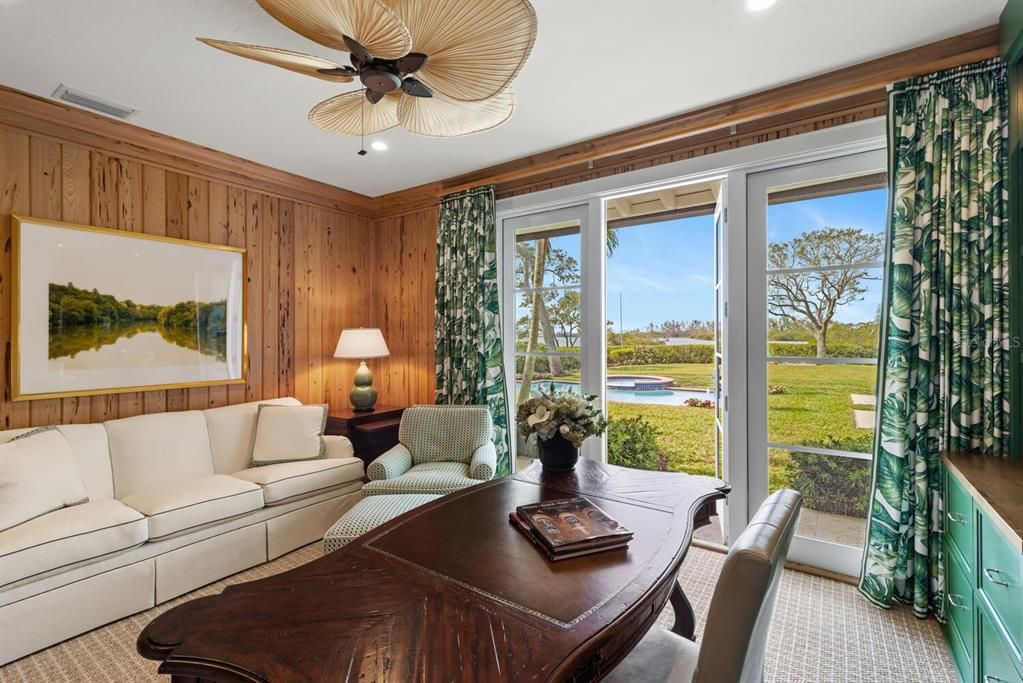 Home Office, Interior, Recessed Lighting, Water, Wooden Walls