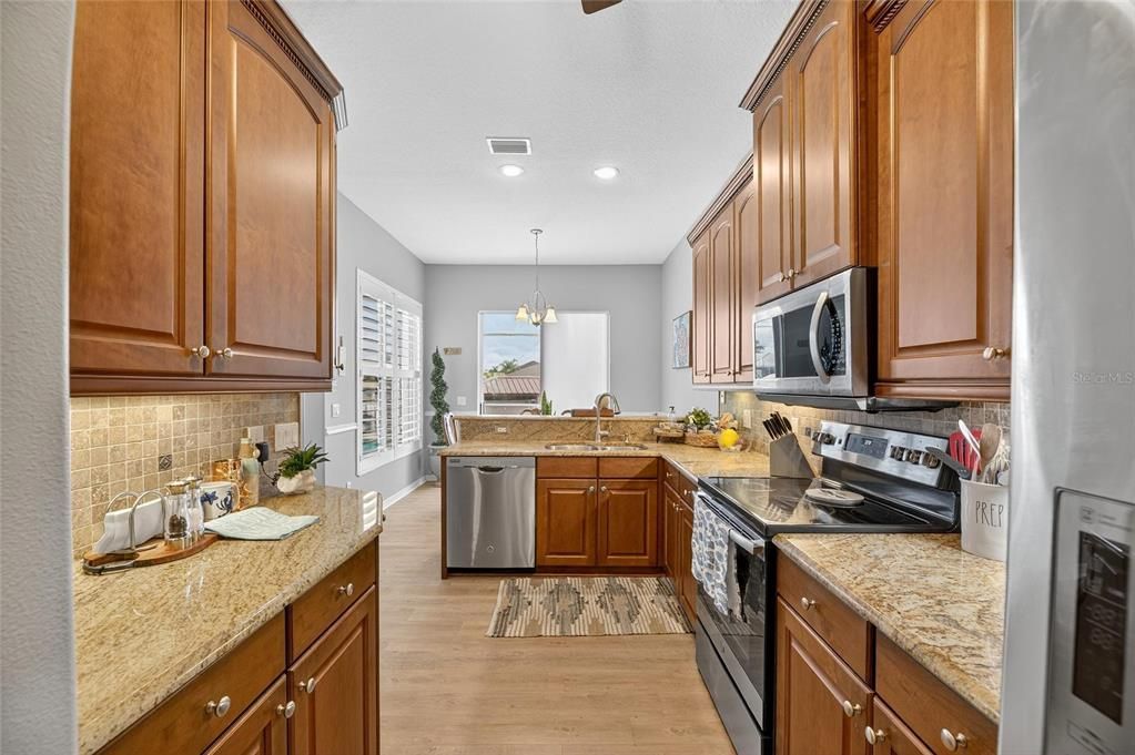 Chandelier, Interior, Kitchen, Pendant Lights, Recessed Lighting, Wood Texture Flooring