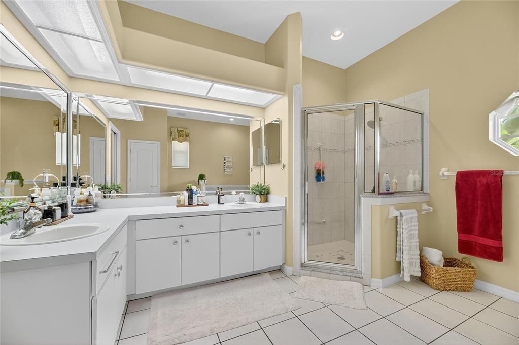 Bathroom, Dual Sink Vanities, Glass Shower, Interior, Recessed Lighting