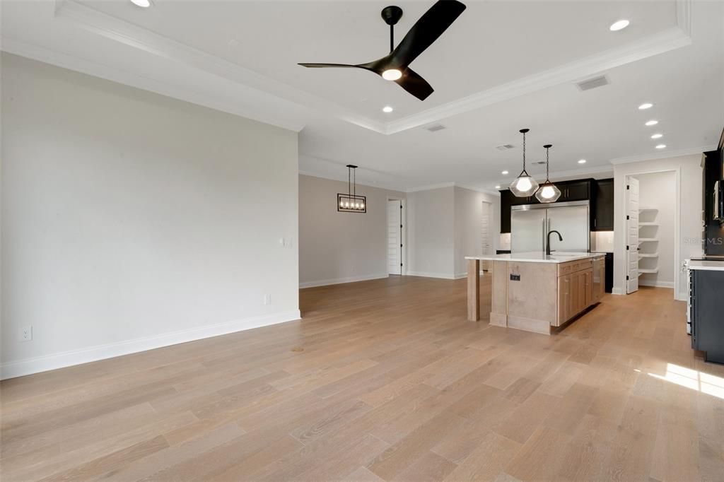 Interior, Kitchen, Pendant Lights, Recessed Lighting, Wood Texture Flooring