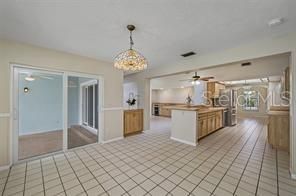 Chandelier, Empty room, Interior, Kitchen, Stainless Steel Appliances