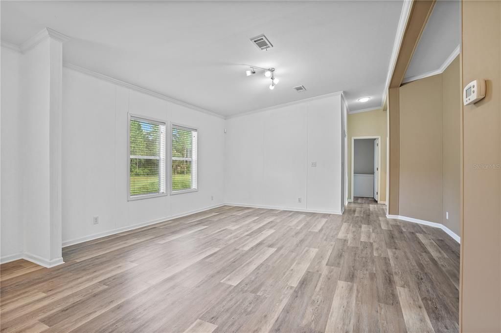 Empty room, Interior, Recessed Lighting, Wood Texture Flooring