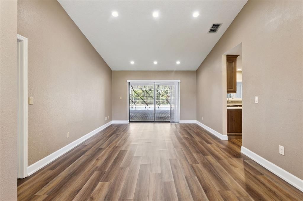Empty room, Interior, Recessed Lighting, Wood Texture Flooring