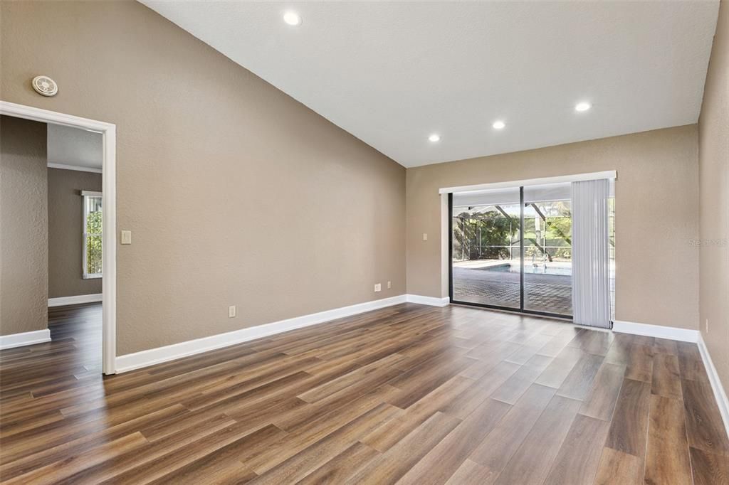 Empty room, Interior, Recessed Lighting, Wood Texture Flooring