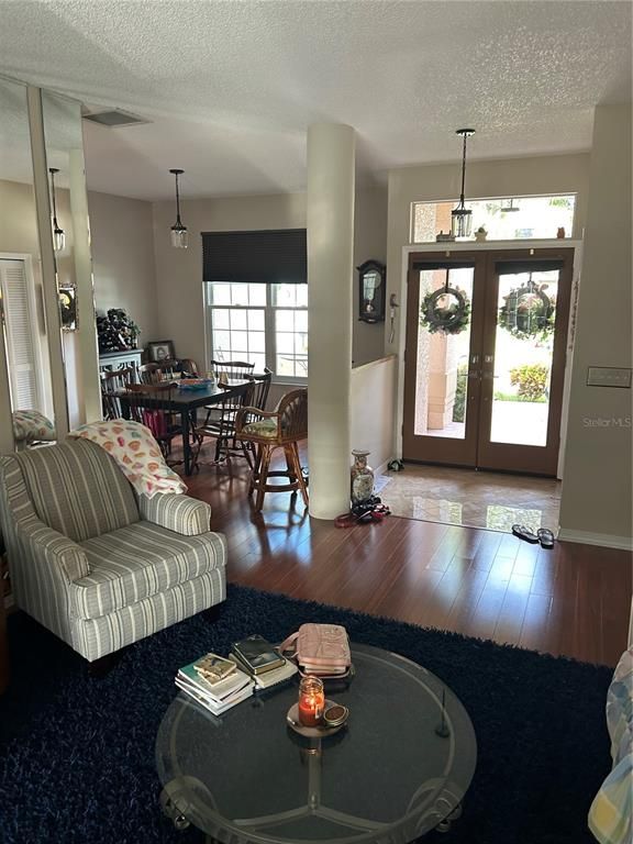 Dining room, Interior, Living room, Pendant Lights, Wood Texture Flooring