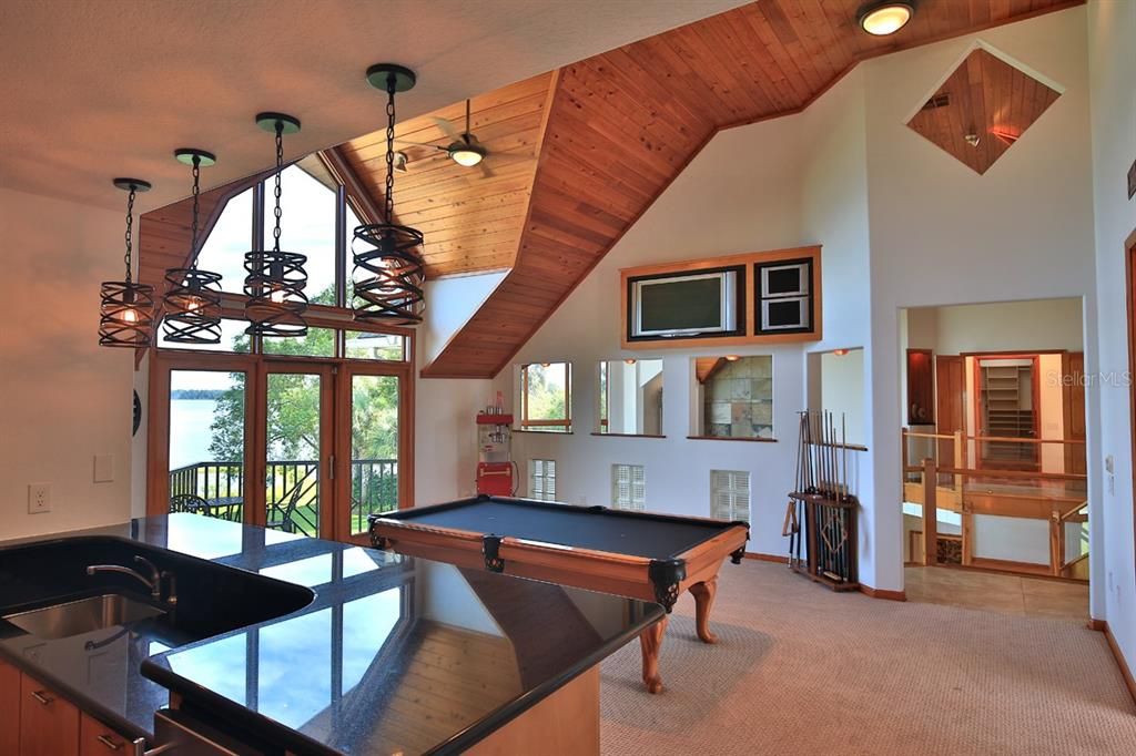 Billiard Table, Game Room, Interior, Pendant Lights, Wooden Ceilings