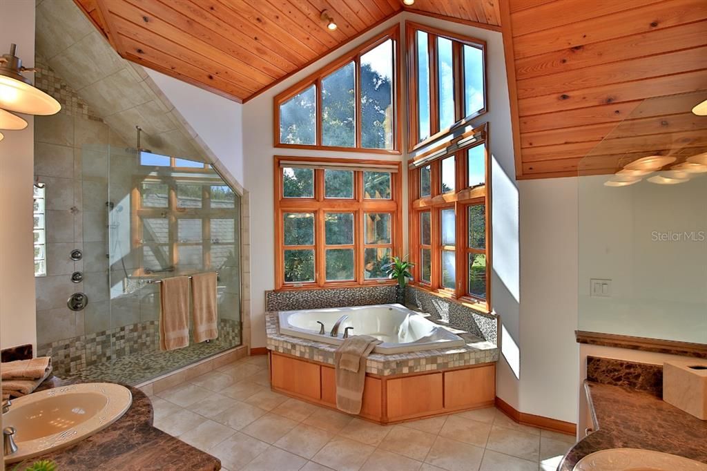 Bathroom, Glass Shower, Interior, Wooden Ceilings