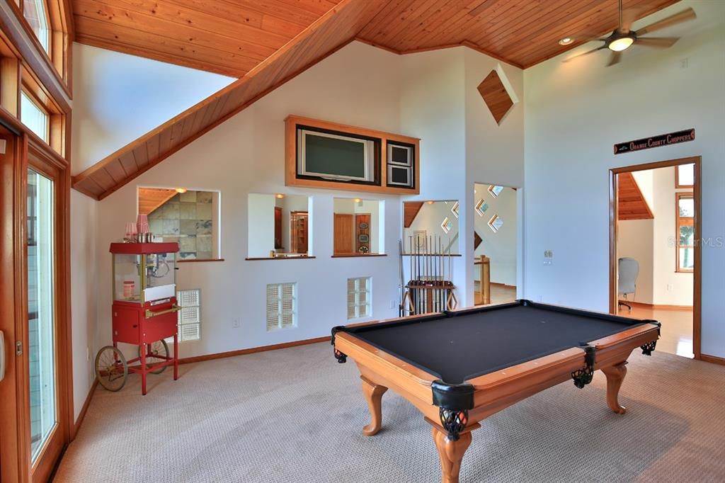 Billiard Table, Game Room, Interior, Wooden Ceilings