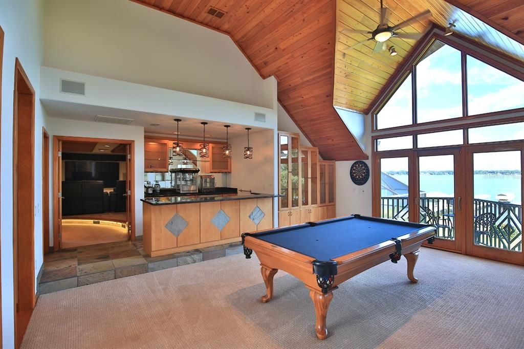 Billiard Table, Game Room, Interior, Kitchen, Pendant Lights, Water