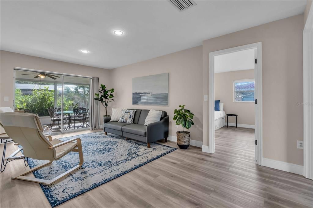 Interior, Living room, Recessed Lighting, Wood Texture Flooring