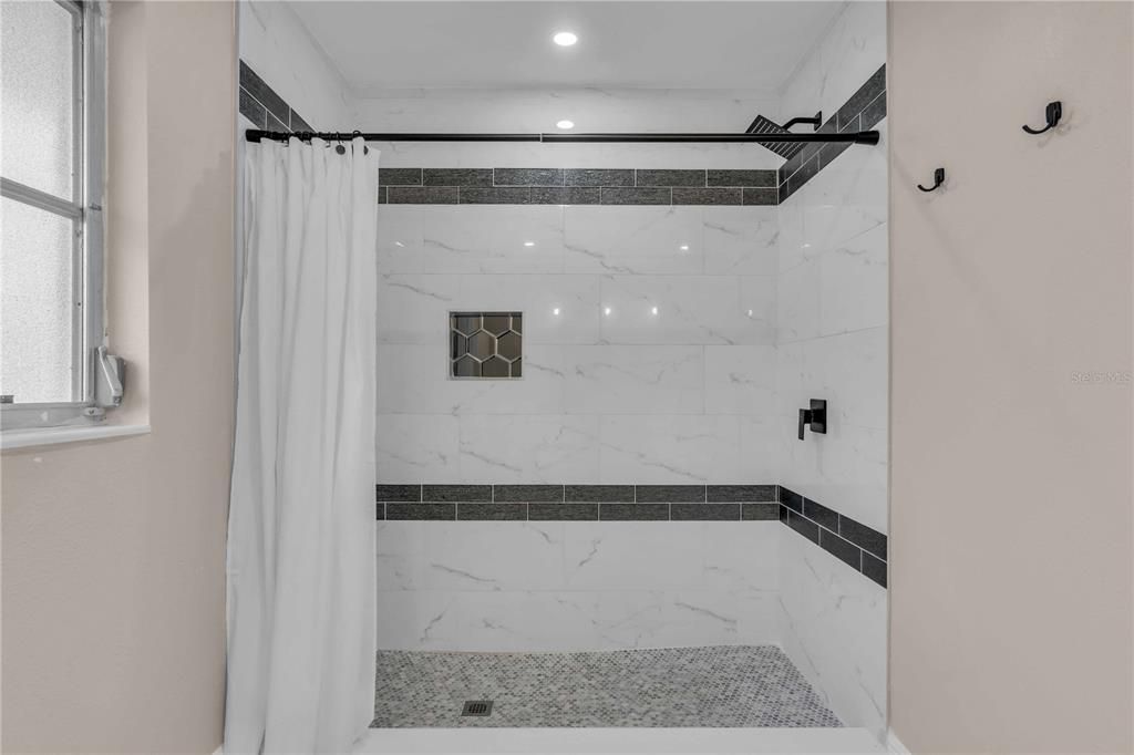 Bathroom, Interior, Marble Walls, Recessed Lighting