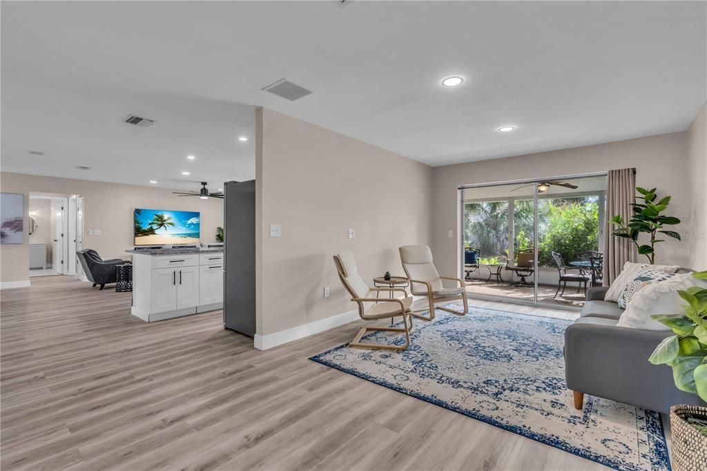 Interior, Living room, Recessed Lighting, Wood Texture Flooring