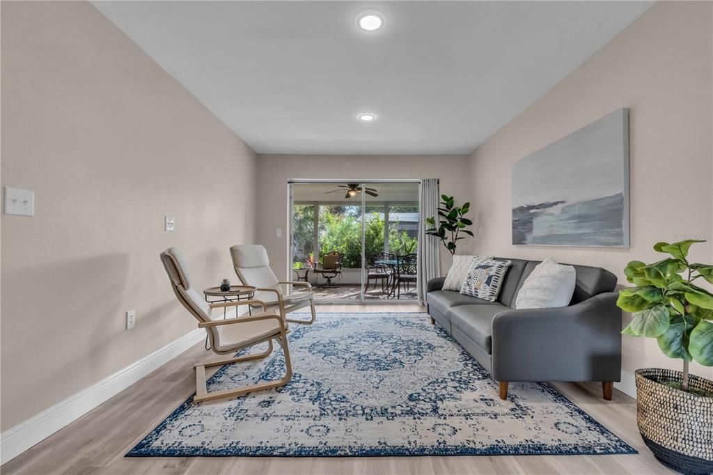 Interior, Living room, Recessed Lighting, Wood Texture Flooring