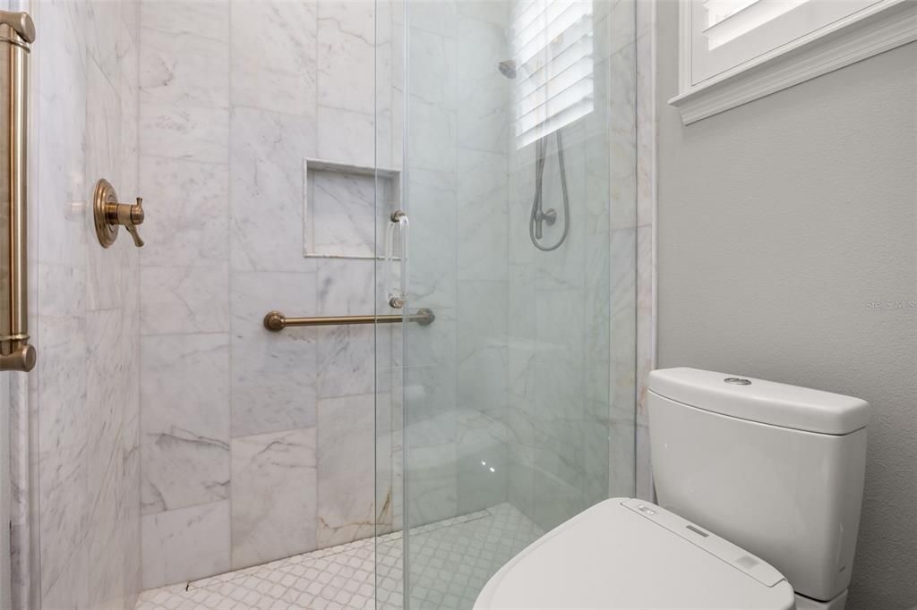 Bathroom, Glass Shower, Interior, Marble Walls