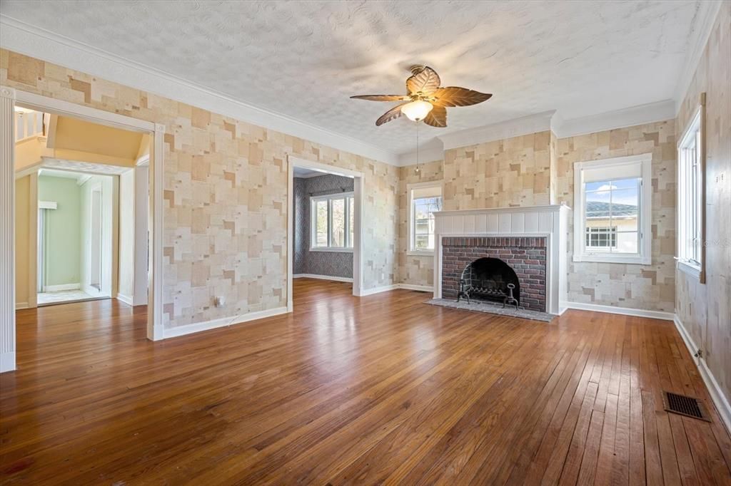 Empty room, Fireplace, Interior, Wood Texture Flooring