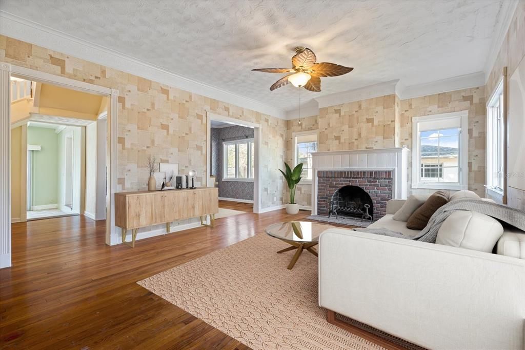 Fireplace, Interior, Living room, Wood Texture Flooring