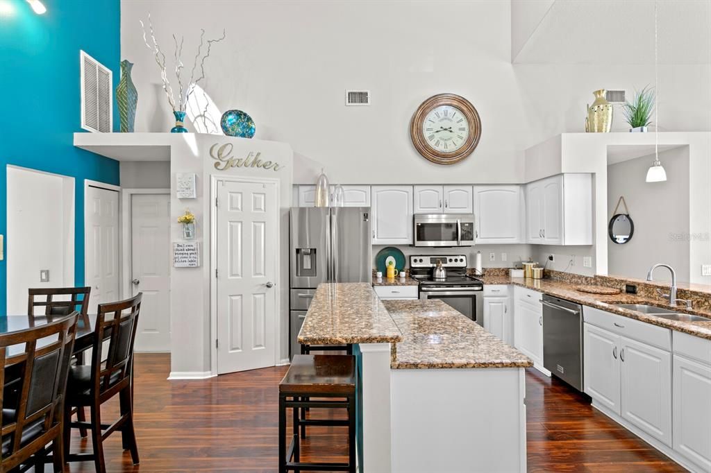 Interior, Kitchen, Pendant Lights, Stainless Steel Appliances, Wood Texture Flooring