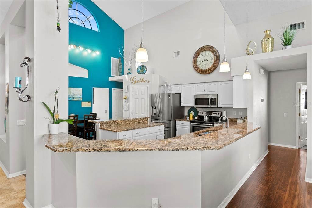 Interior, Kitchen, Pendant Lights, Stainless Steel Appliances, Wood Texture Flooring