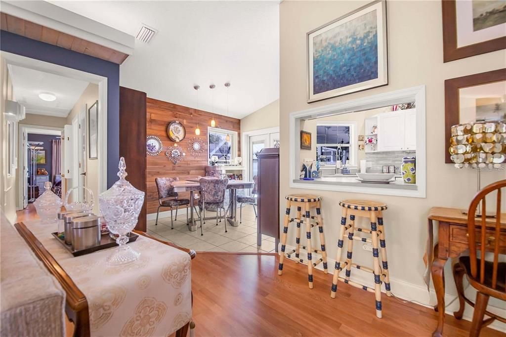 Dining room, Interior, Pendant Lights, Wood Texture Flooring