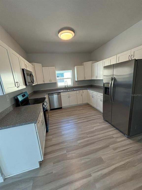 Interior, Kitchen, Stainless Steel Appliances, Wood Texture Flooring