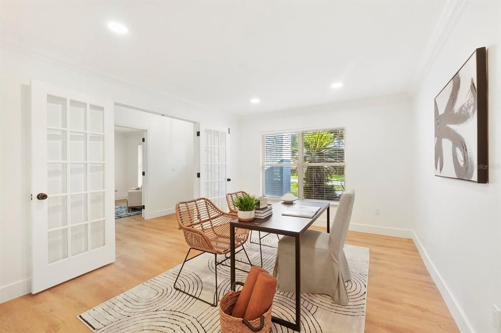 Home Office, Interior, Recessed Lighting, Wood Texture Flooring