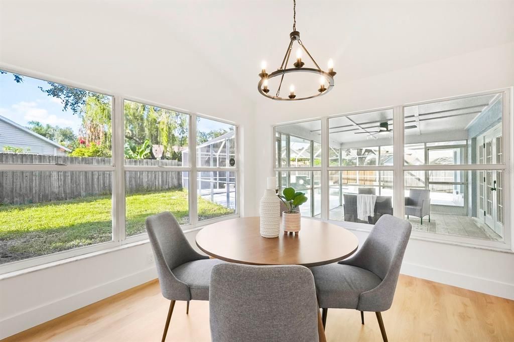 Dining room, Interior, Pendant Lights, Wood Texture Flooring