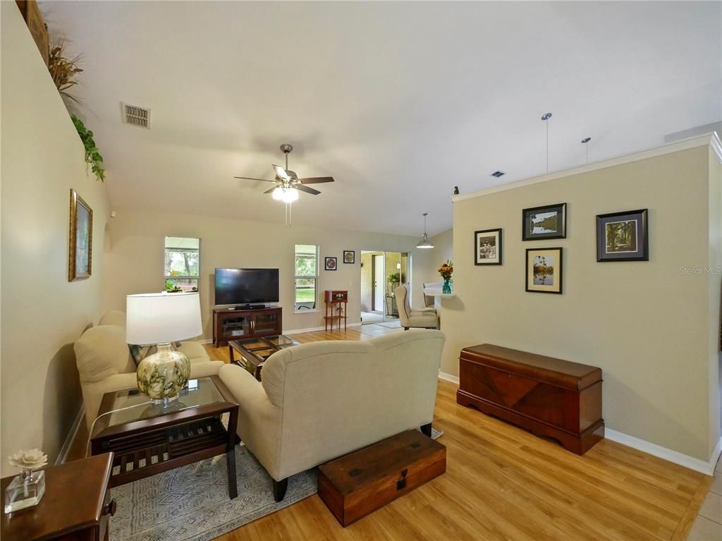 Dining room, Interior, Living room, Pendant Lights, Wood Texture Flooring