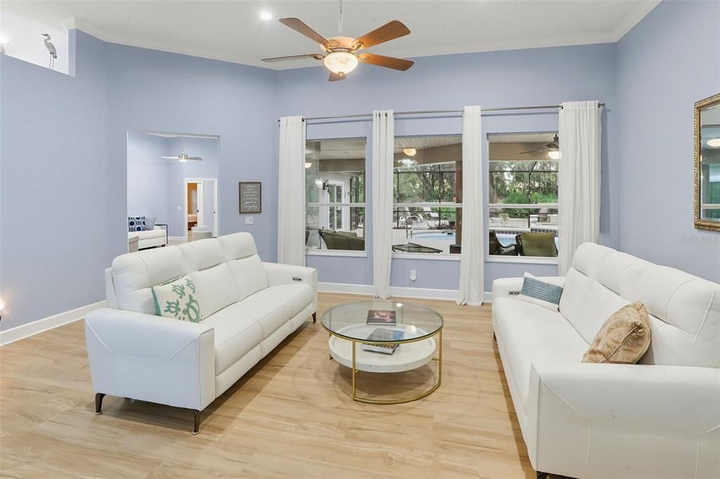 Interior, Living room, Recessed Lighting, Wood Texture Flooring