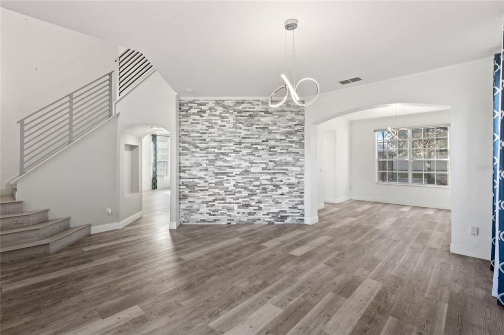 Empty room, Interior, Pendant Lights, Wood Texture Flooring