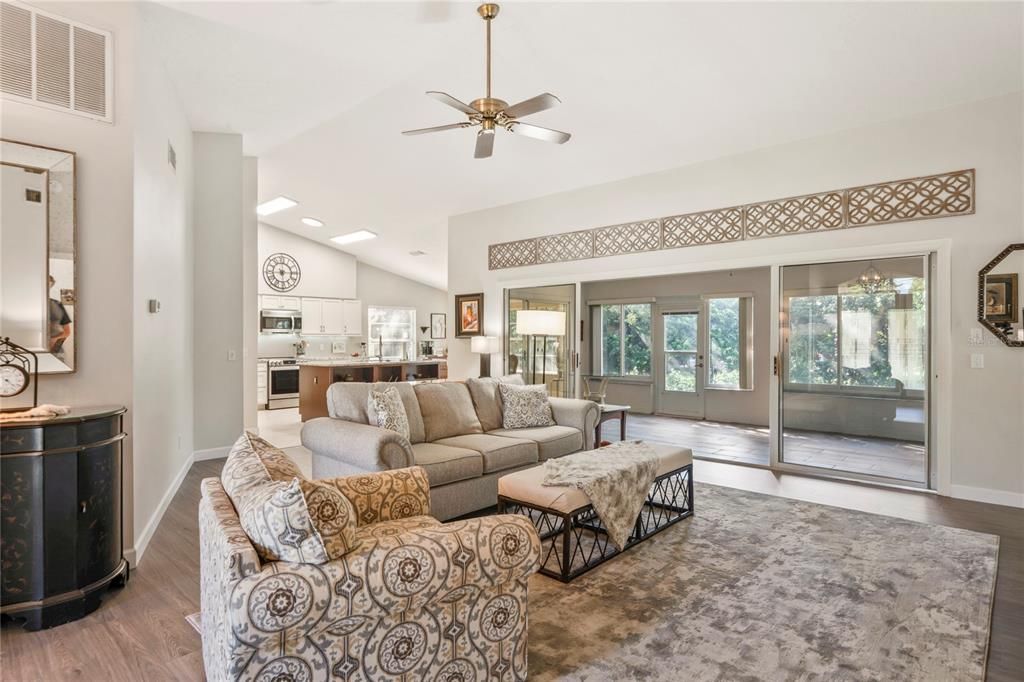 Interior, Kitchen, Living room, Recessed Lighting, Stainless Steel Appliances, Wood Texture Flooring
