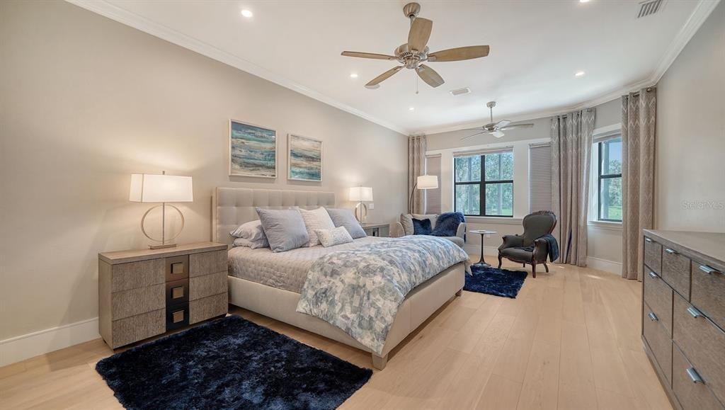 Bedroom, Interior, Recessed Lighting, Wood Texture Flooring