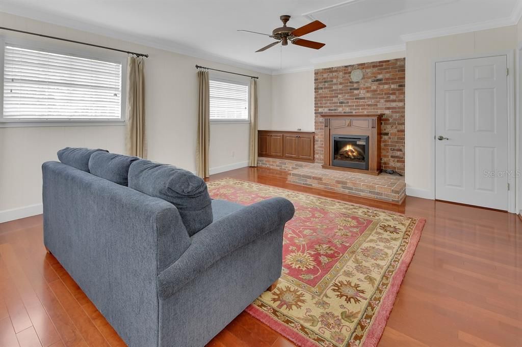 Fireplace, Interior, Living room, Stone Walls, Wood Texture Flooring
