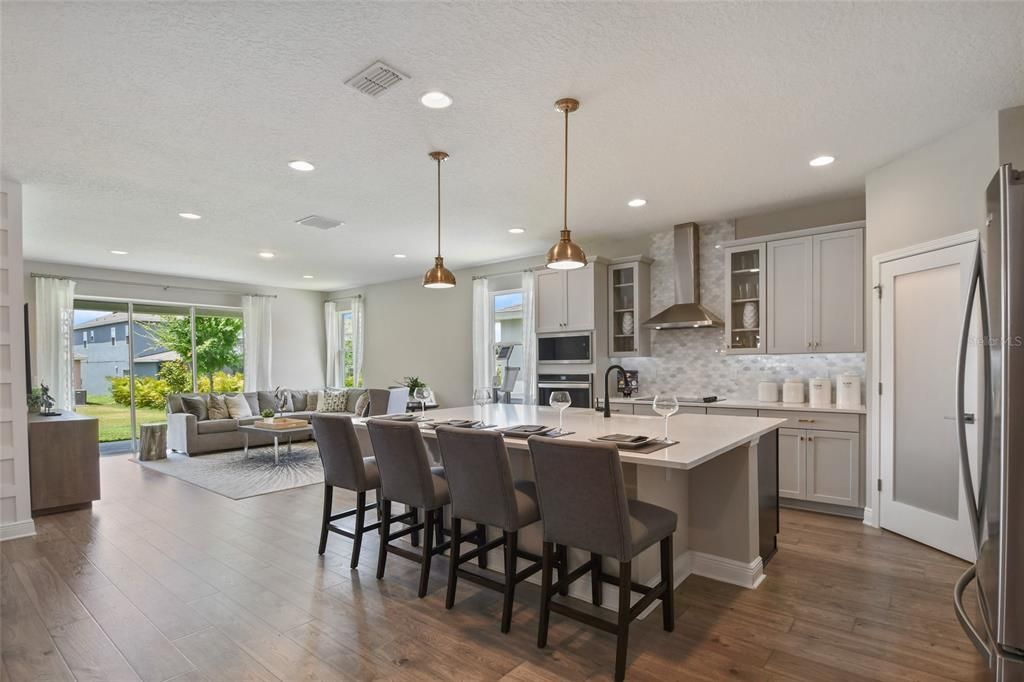 Interior, Kitchen, Living room, Pendant Lights, Recessed Lighting, Stainless Steel Appliances, Wood Texture Flooring