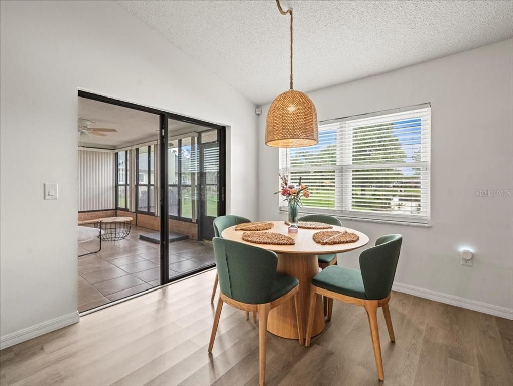 Dining room, Interior, Pendant Lights, Wood Texture Flooring