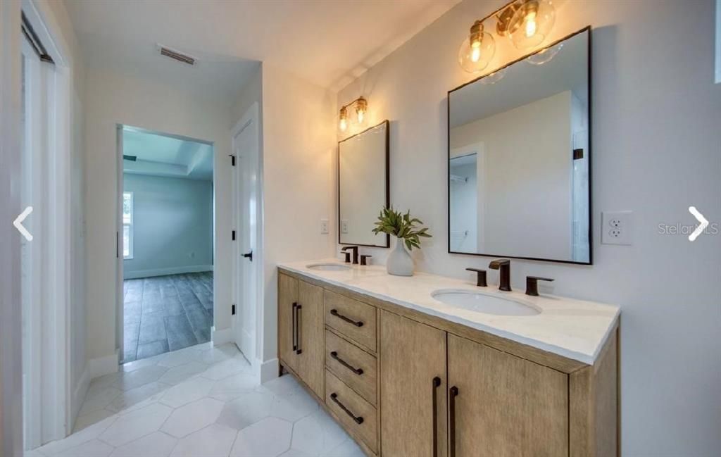 Bathroom, Dual Sink Vanities, Interior, Wood Texture Flooring
