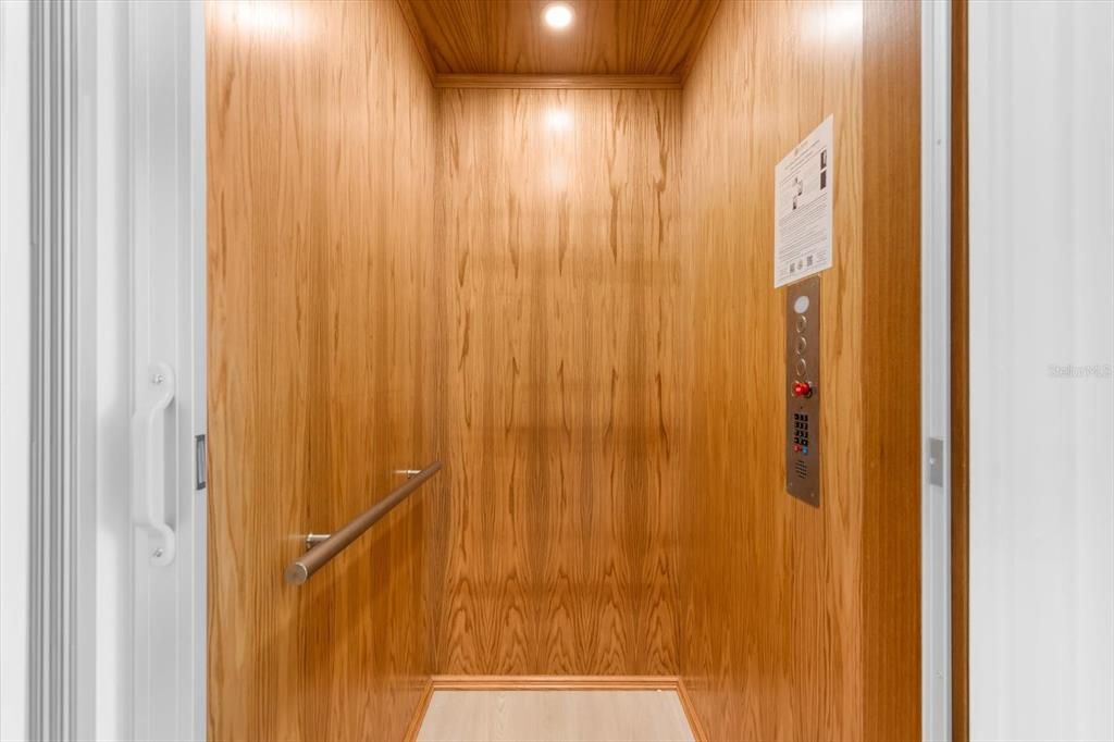Elevator, Interior, Recessed Lighting, Wooden Ceilings, Wooden Walls