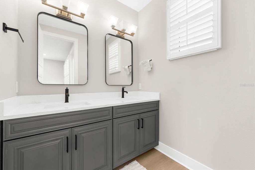 Bathroom, Dual Sink Vanities, Interior, Wood Texture Flooring