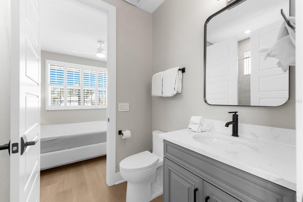 Bathroom, Interior, Recessed Lighting, Wood Texture Flooring