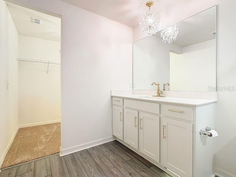 Bathroom, Chandelier, Interior, Walk-in Closets, Wood Texture Flooring