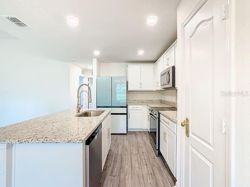 Interior, Kitchen, Recessed Lighting, Wood Texture Flooring