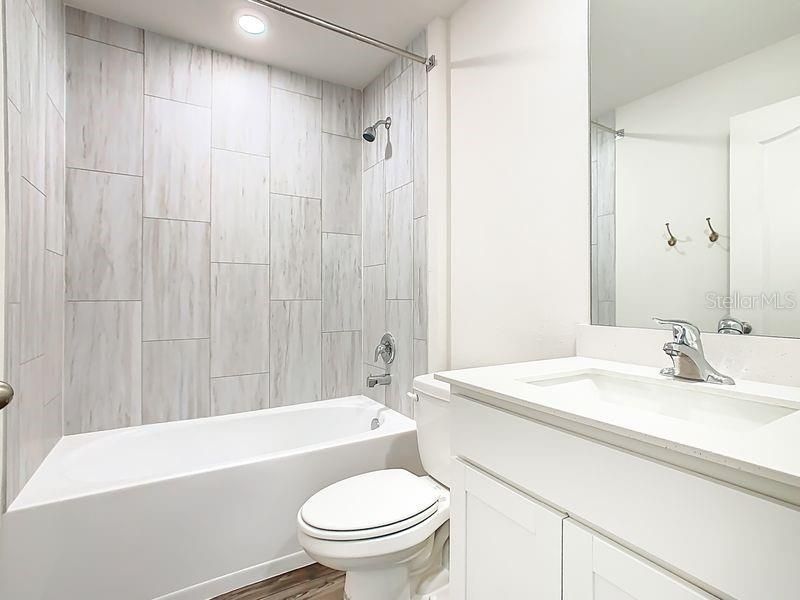 Bathroom, Interior, Recessed Lighting, Wood Texture Flooring