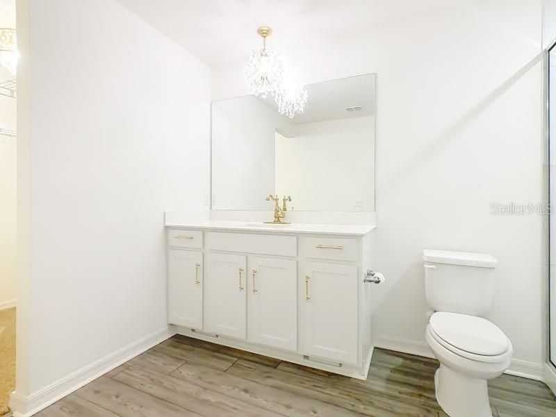 Bathroom, Chandelier, Interior, Wood Texture Flooring