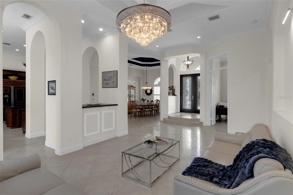 Chandelier, Dining room, Interior, Recessed Lighting