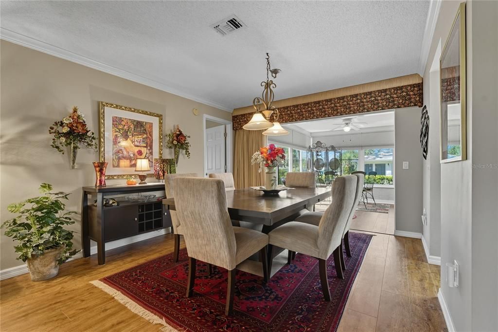 Dining room, Interior, Pendant Lights, Wood Texture Flooring
