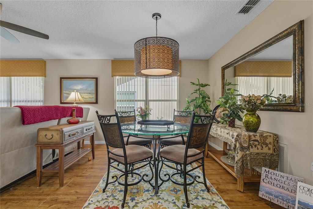 Dining room, Interior, Pendant Lights, Wood Texture Flooring
